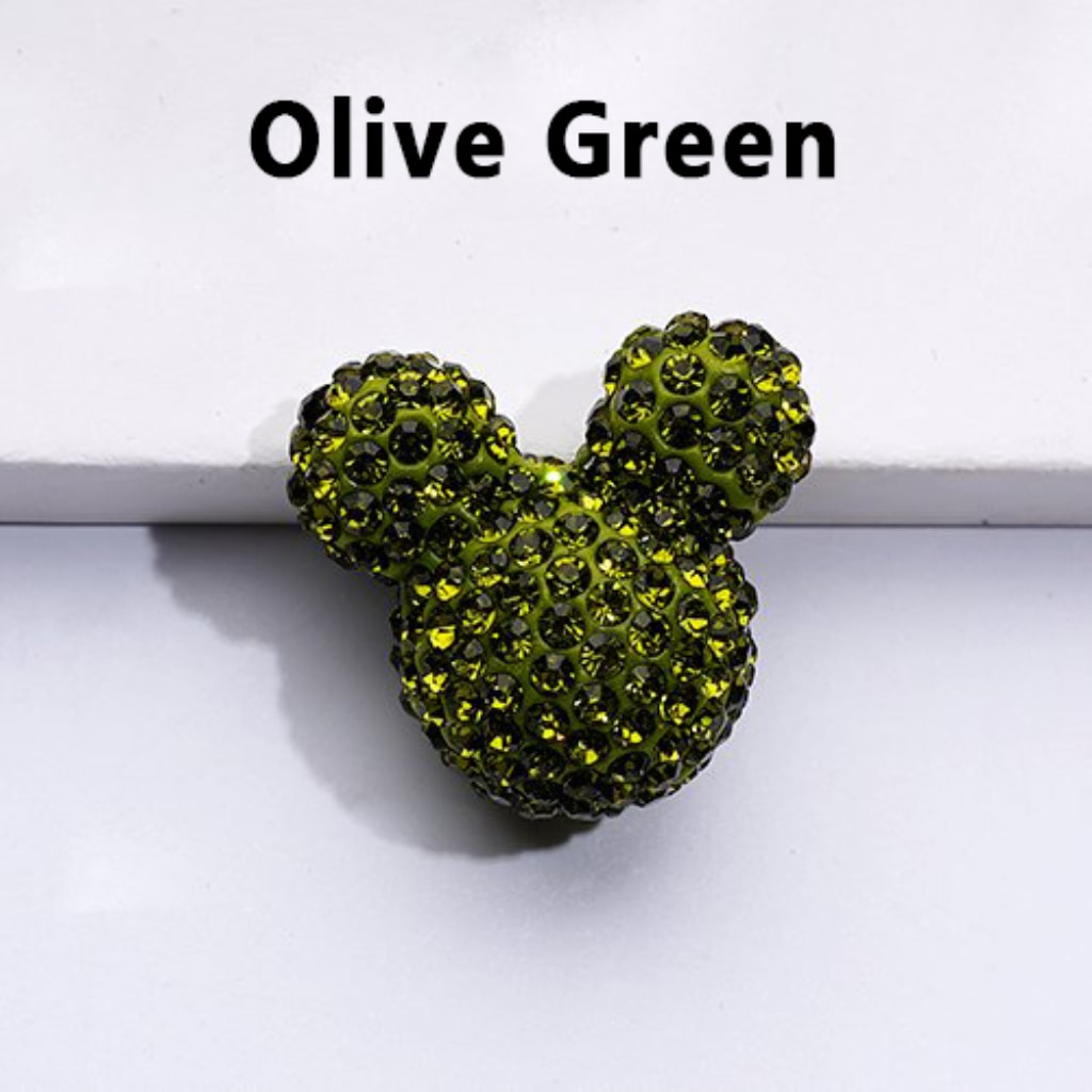 Vivid Cute Mickey Minnie Mouse Head Clay Beads with Shiny Rhinestones, Solid Color, Approx. 22x24x17MM