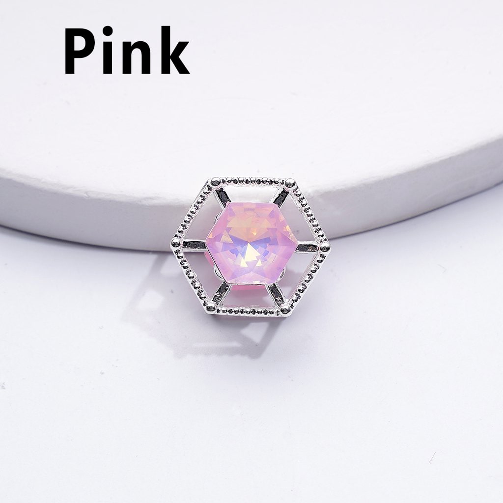 Elegant Silver Alloy Hexagonal Frame Beads Adorned with Vibrant Multi-Color Rhinestones, Approx. 15MM