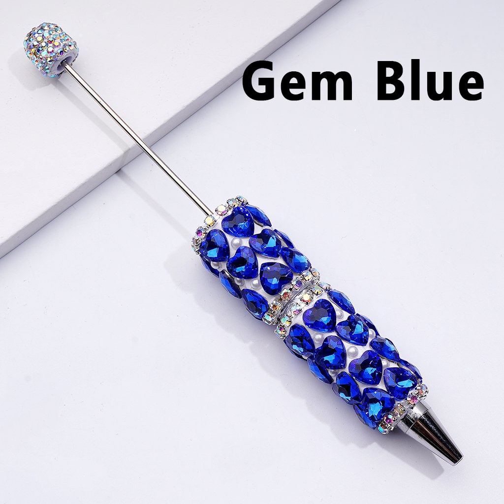 Beadable Clay Pen with Colorful Shiny Hearts, White Pearls & AB Rhinestone Chain DIY Glam Stationery