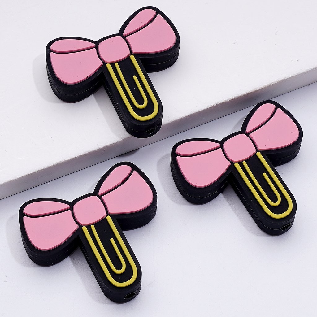 Adorable Pink Bowknot Paper Clip Silicone Focal Beads for Stylish Crafting