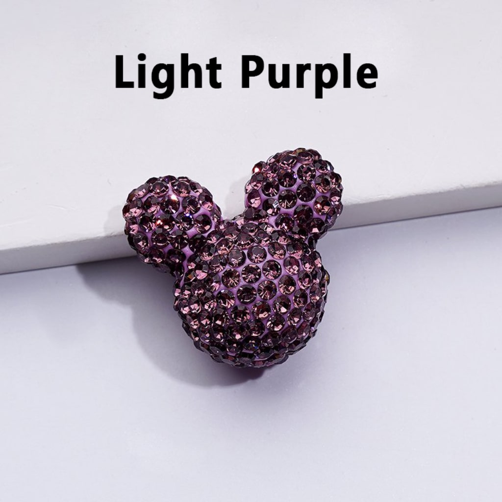 Vivid Cute Mickey Minnie Mouse Head Clay Beads with Shiny Rhinestones, Solid Color, Approx. 22x24x17MM