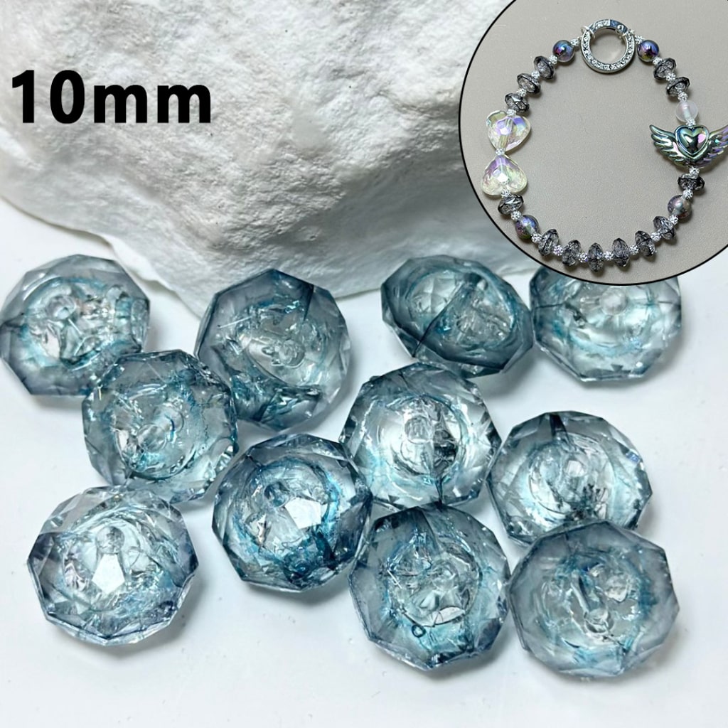 Clear Lake Blue Polyhedral Broken Inside Flat Acrylic Beads, 10MM ( can't be used on the pen)