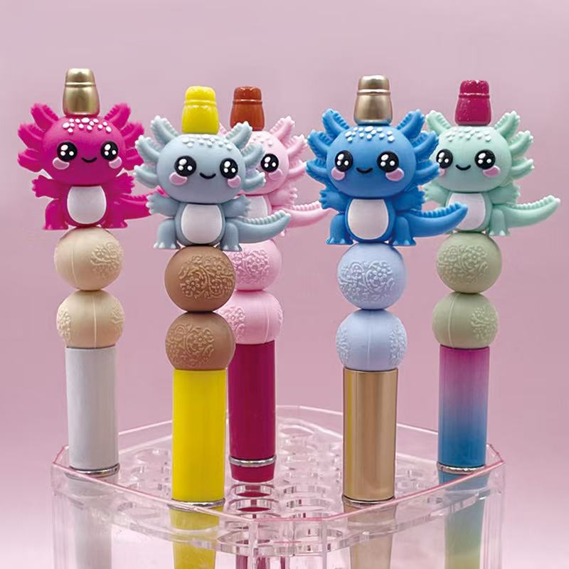 3D Little Cute Pink Lagoon Axolotl Cartoon Silicone Focal Bead Solid Color