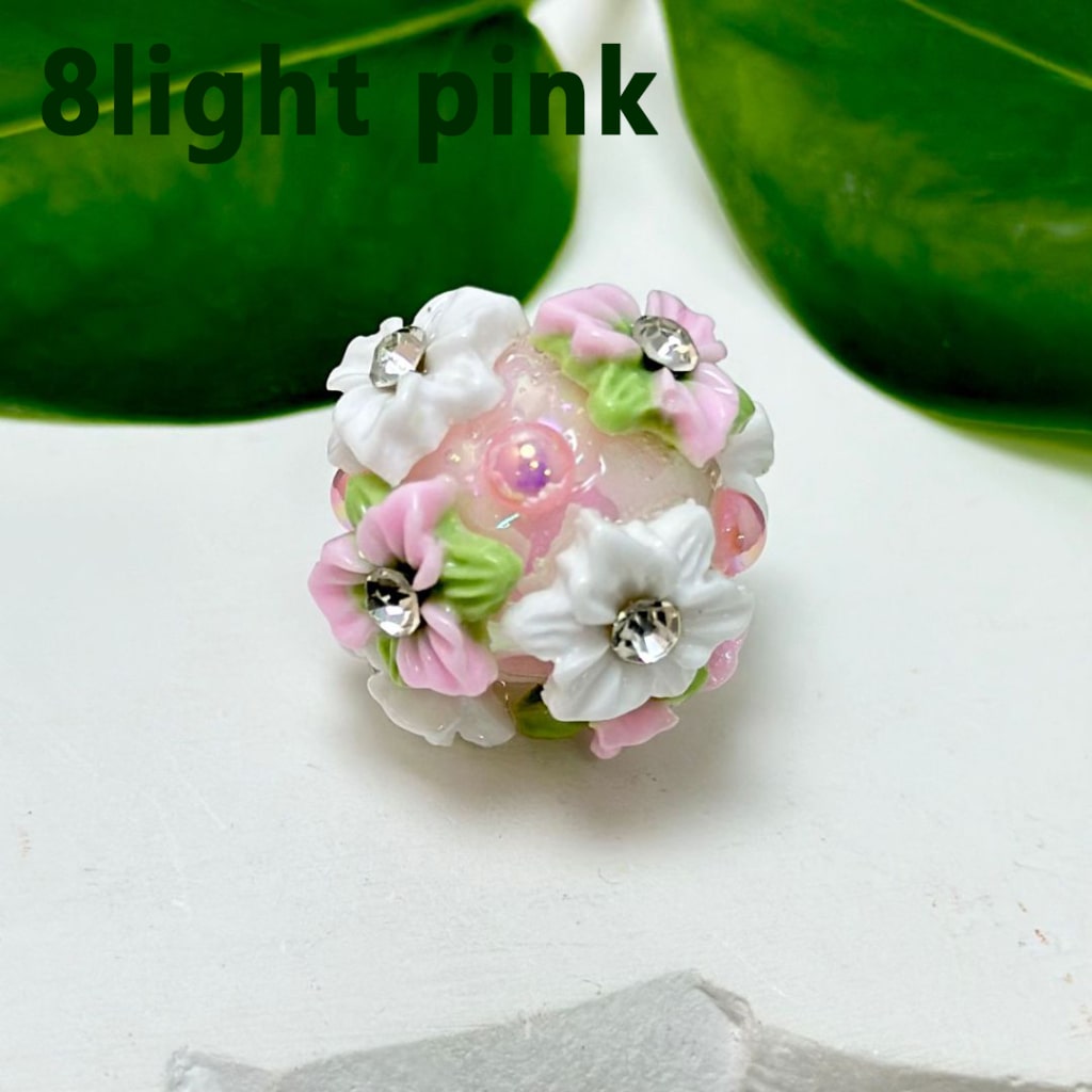 Cute Mini Round Acrylic Beads with Colorful Flowers, Clear Rhinestone Inside, and Shiny Pearls, Around 22MM