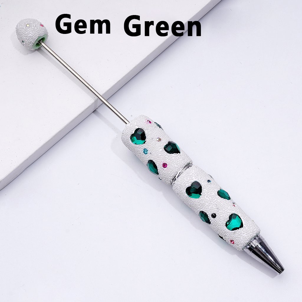 Elegant Beadable Heart Pen – Solid Colors with Sparkling Rhinestones & Mini Snow Balls