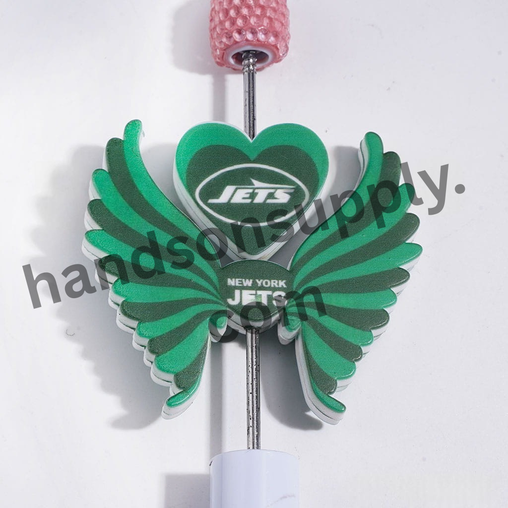 Printed Silicone Focal Beads with NY Jets Football Team Design, Heart and Wing Set,40*46MM