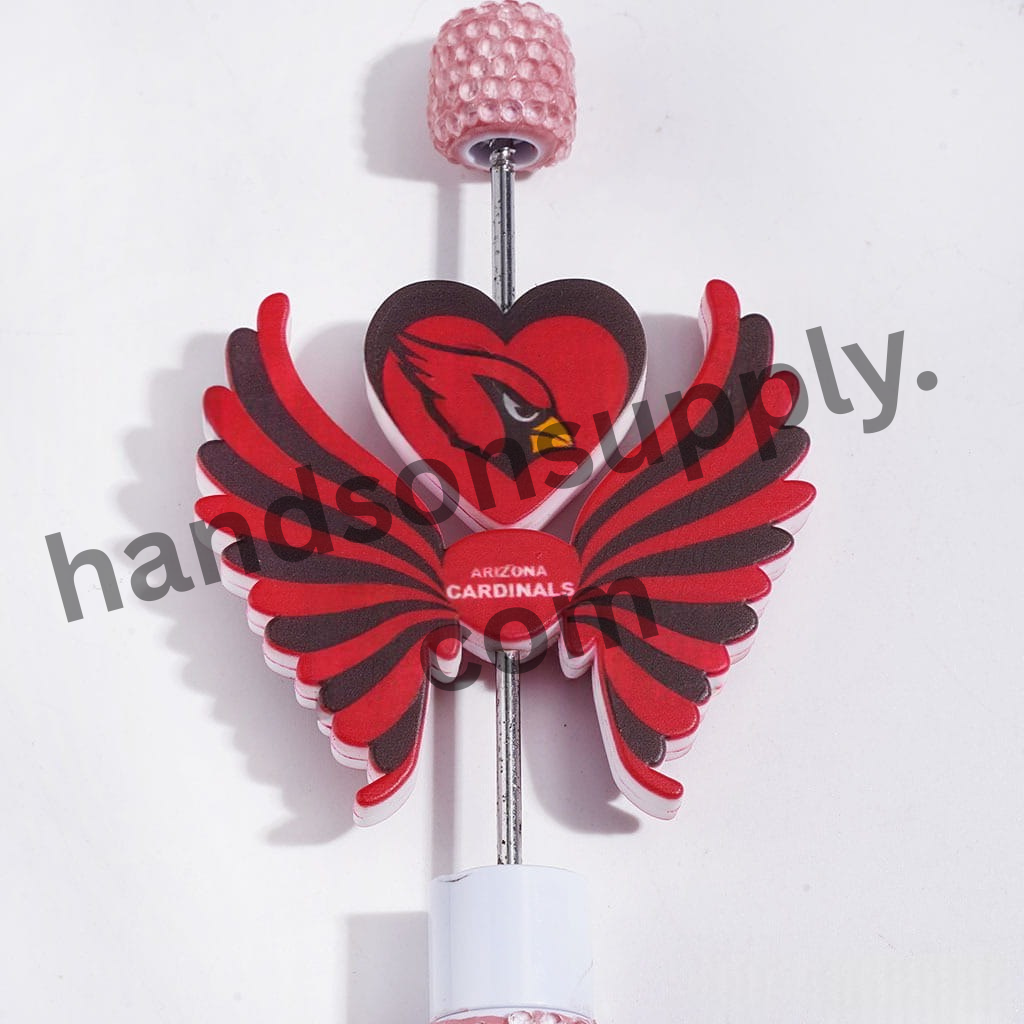 Printed Silicone Focal Beads with Arizona Cardinals Football Team Design, Heart and Wing Set,40*46MM