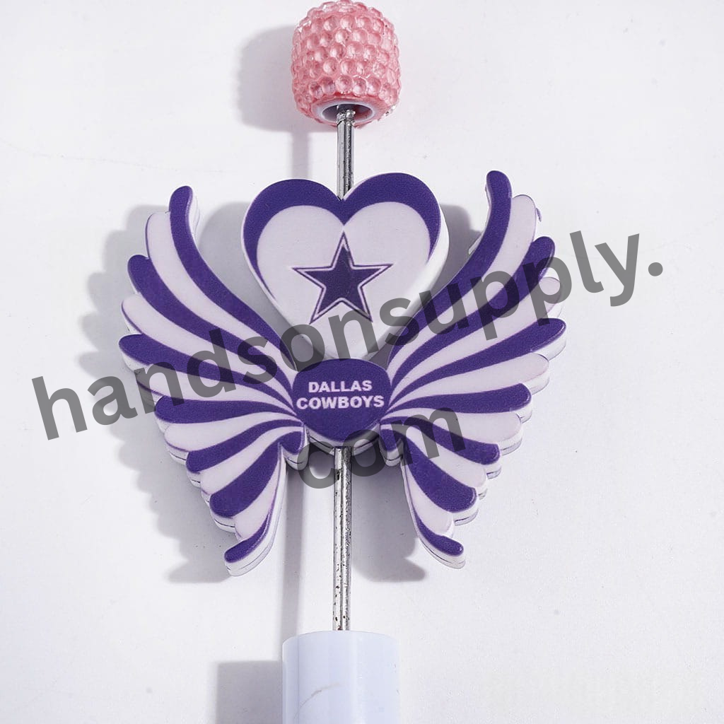 Printed Silicone Focal Beads with Dallas Cowboys Football Team Design, Heart and Wing Set,40*46MM