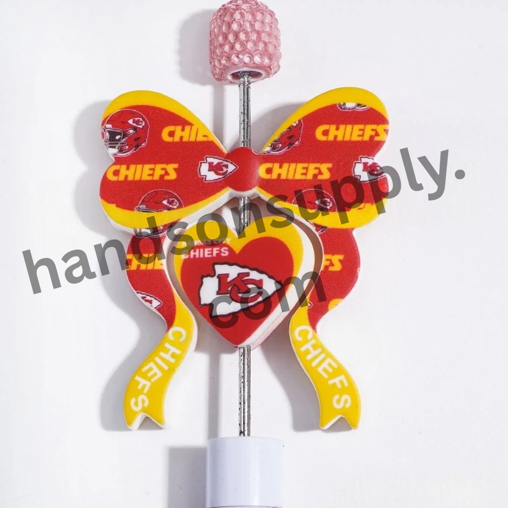Kansas City American Football Team Bowtie and Heart Design Silicone Focal Beads Collection Set, 45*52MM