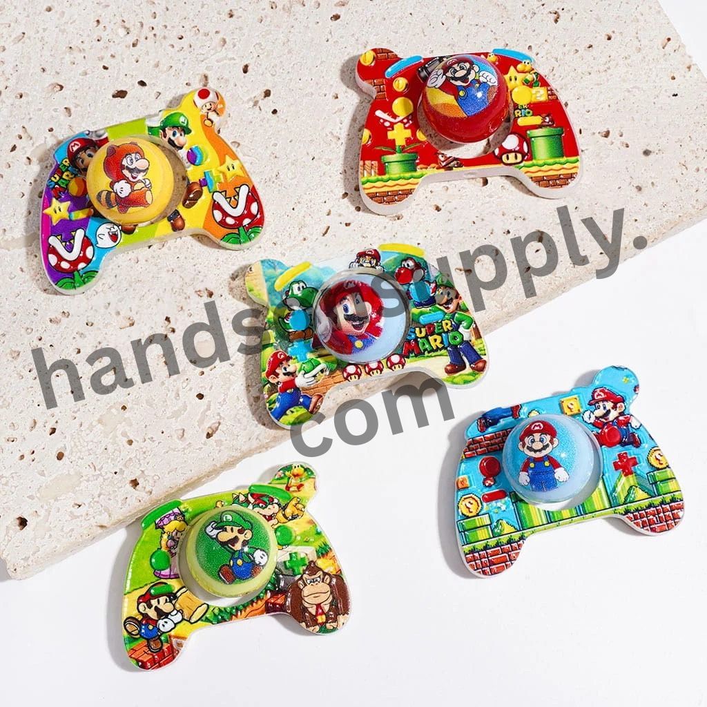 Cute Plumber Character Prints Hollowed Game Controller with Round Acrylic Beads, Random Mix