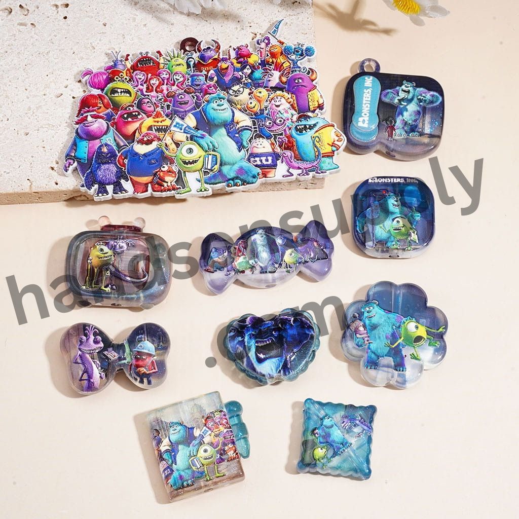 Colorful Cute Monster Character, Electric Power Company Series Acrylic Beads Charm Pendants, Assorted Shapes, Random Mix