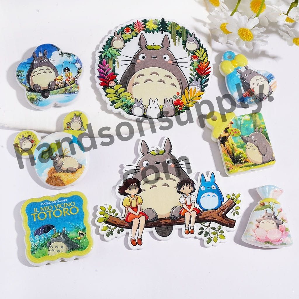 Forest Spirit Totoro Japanese Girl and Cute Chinchilla Character Series Printed Acrylic Beads & Pendants, Assorted Shapes, Random Mix