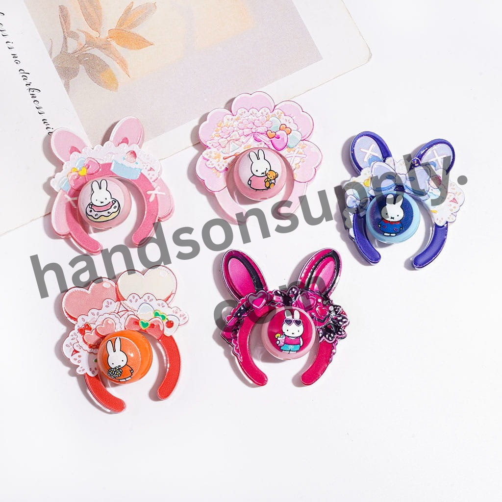 Cute Bunny Character Acrylic Beads Set, Hairband and Round Beads, Random Mix