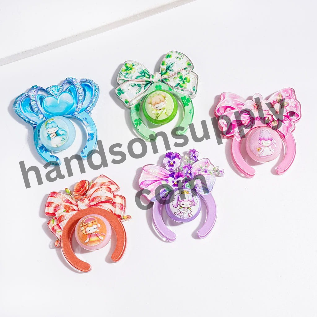 Crown Bowtie Hairband and Round Acrylic Beads Set, Sleeping Girl Doll Theme,2 Pieces