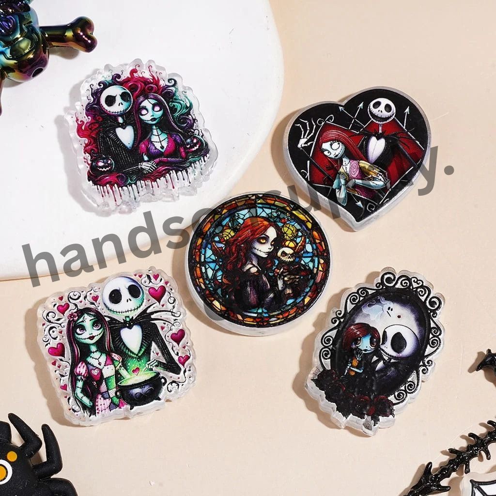 Creepy Horror Skeleton Couple, Gothic Doll & Halloween Character Designs, Semi-Clear Acrylic Beads, Random Mix