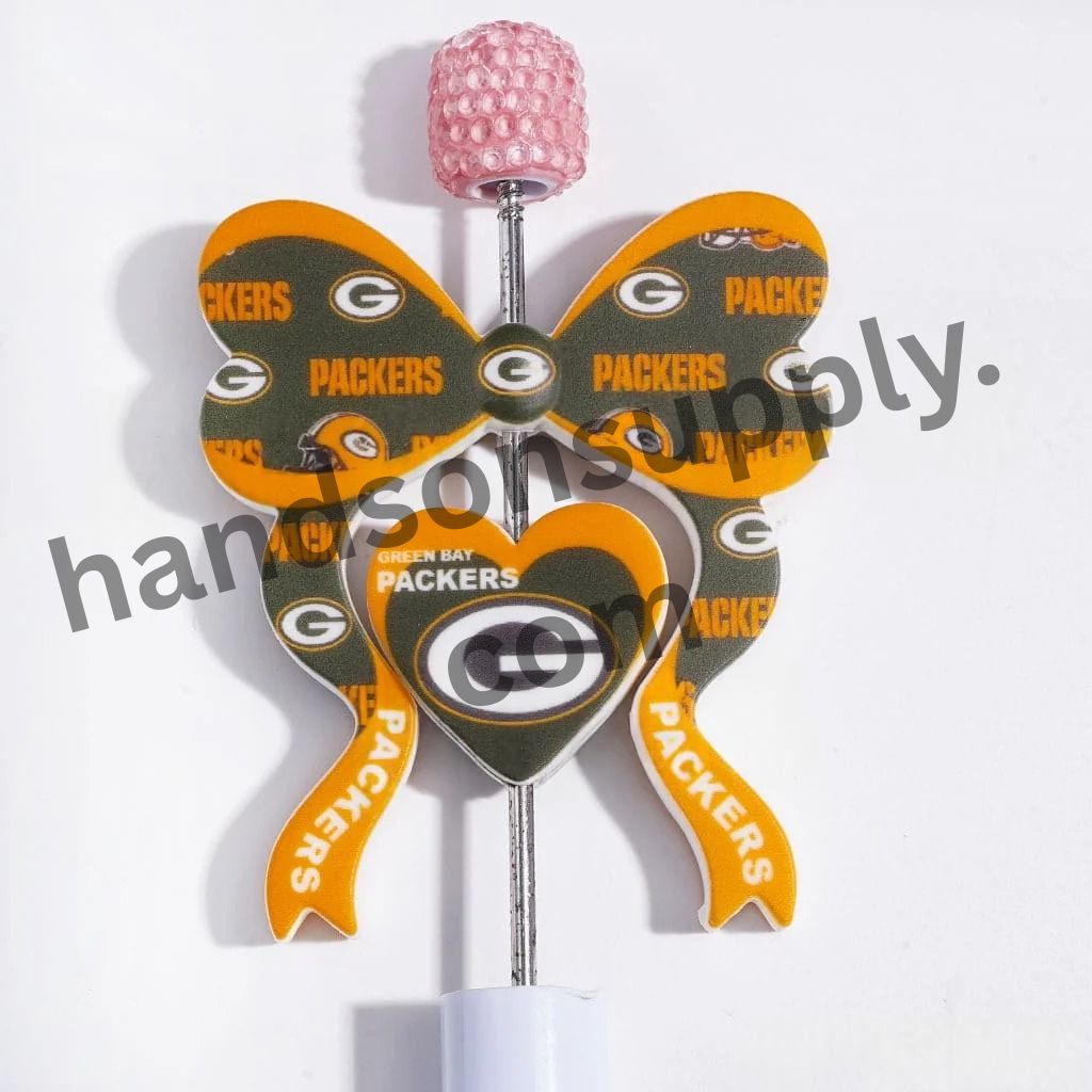 Green Bay American Football Team Bowtie and Heart Design Silicone Focal Beads Collection Set, 45*52MM