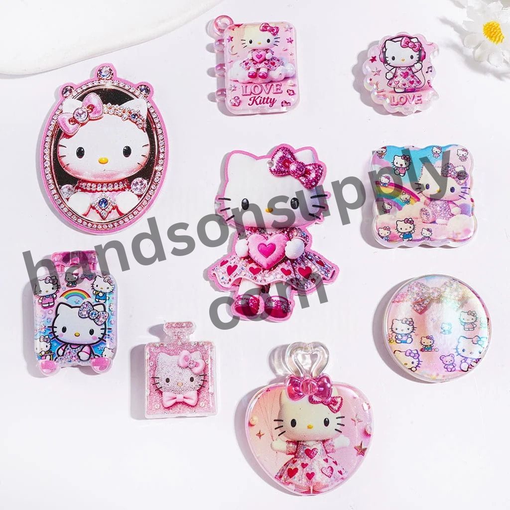 UV-Coated Whimsical Cat Character Acrylic Beads & Pendants, Playful Assorted Designs, Random Mix