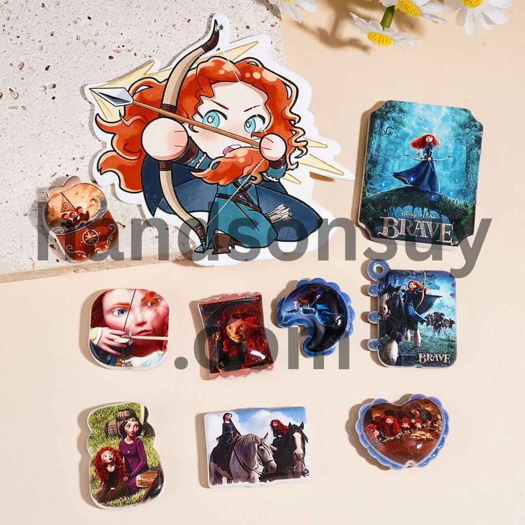 Disney Brave Princess Girl Character Series Printed Acrylic Beads Pendant, Assorted Shapes, Random Mix