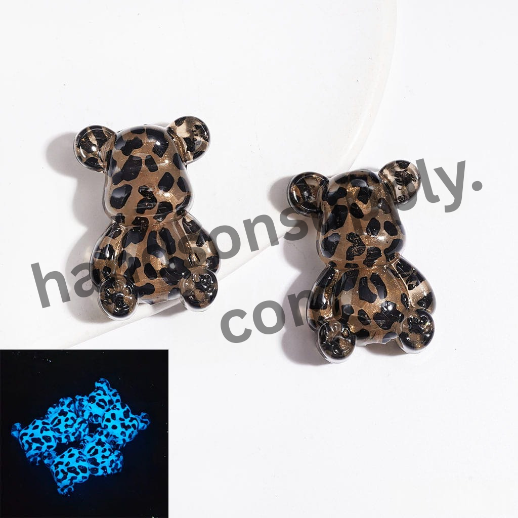 Light Brown Bear Acrylic Focal Beads with Leopard Spots and Golden Yellow Glitter, 33MM
