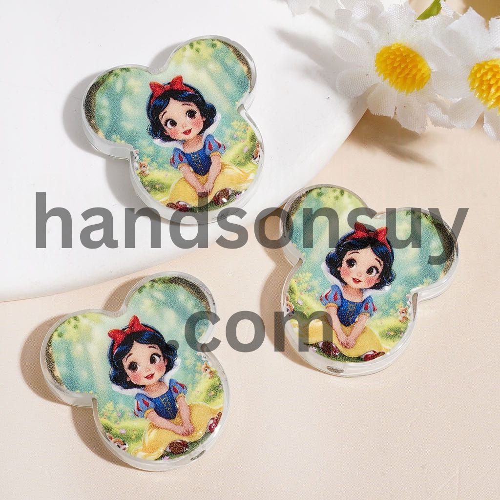 Fairytale White Snow Princess Character Printed Acrylic Beads, 24*24MM