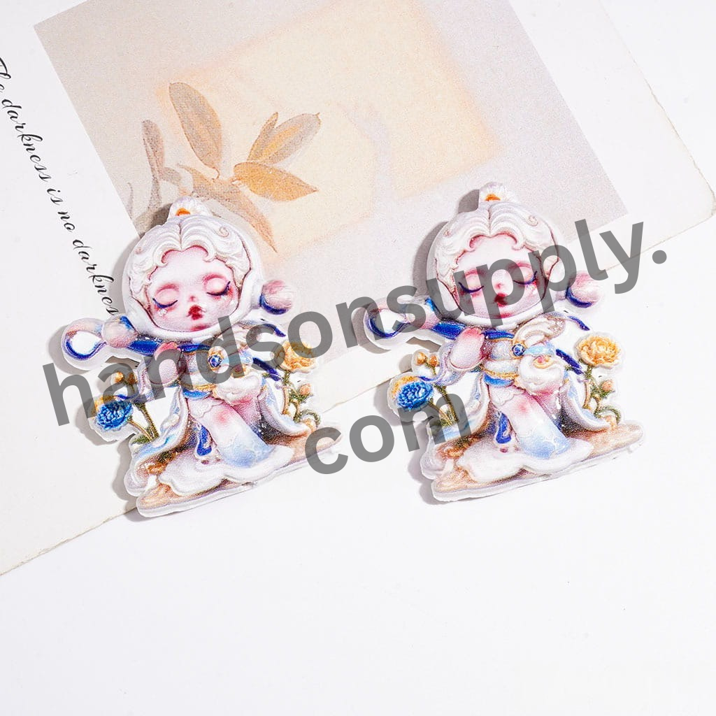 Elegant Baby Girl Doll in Royal Ceremonial Dress with Peony Flower Background Acrylic Beads, 51×40MM