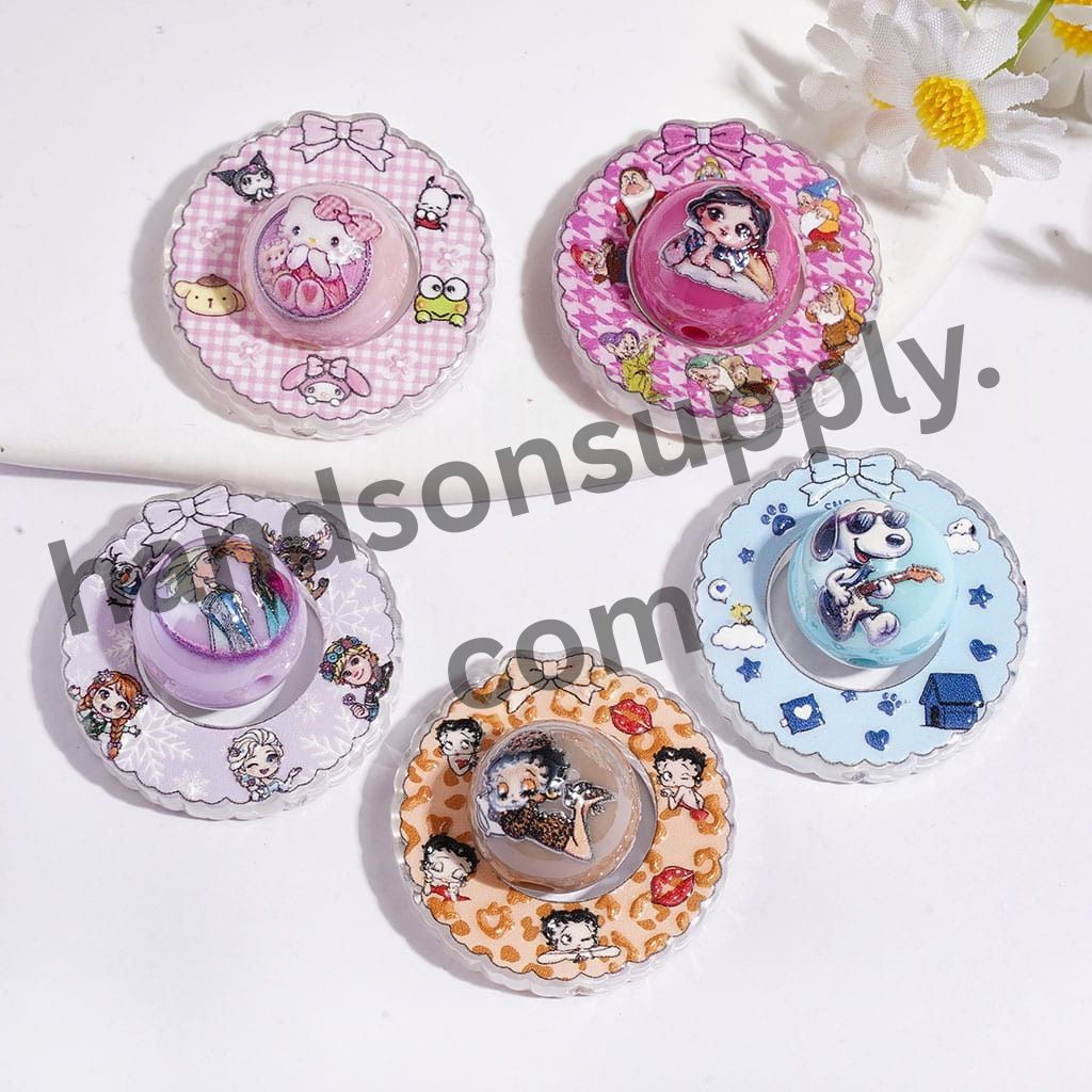 Cute Cartoon Character Acrylic Beads Round Frame with Bow Design & Round Beads, Random Mix (The Round Beads is 16MM)