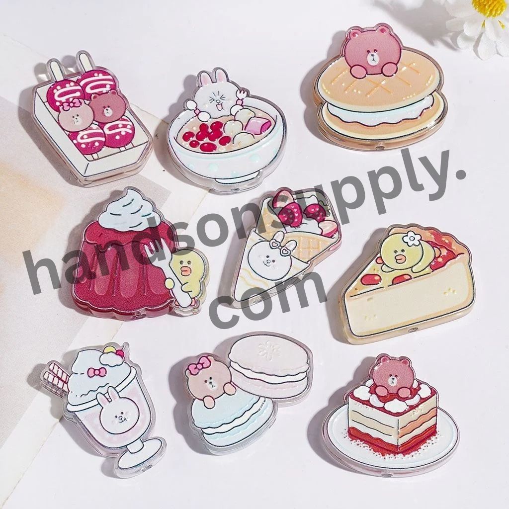 Delightful Sweet Treats Waffle, Pudding, Tanghulu, Pizza, Macaron, Ice Cream & Cake Semi-Clear Acrylic Beads, Random Mix