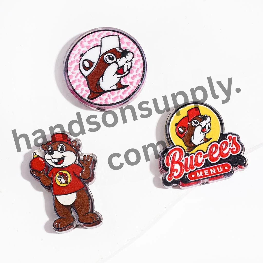 Playful Beaver Character Portraits with Patriotic Red, White & Blue Designs, Semi-Clear Acrylic Beads, Random Mix