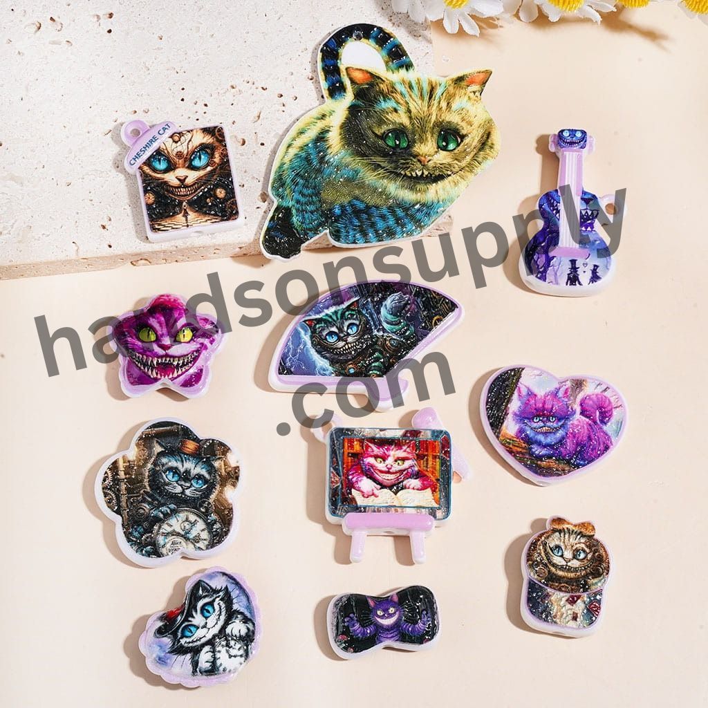 Fantasy Cat Character Theme Acrylic Beads for Pendants Various Shapes Random Mix