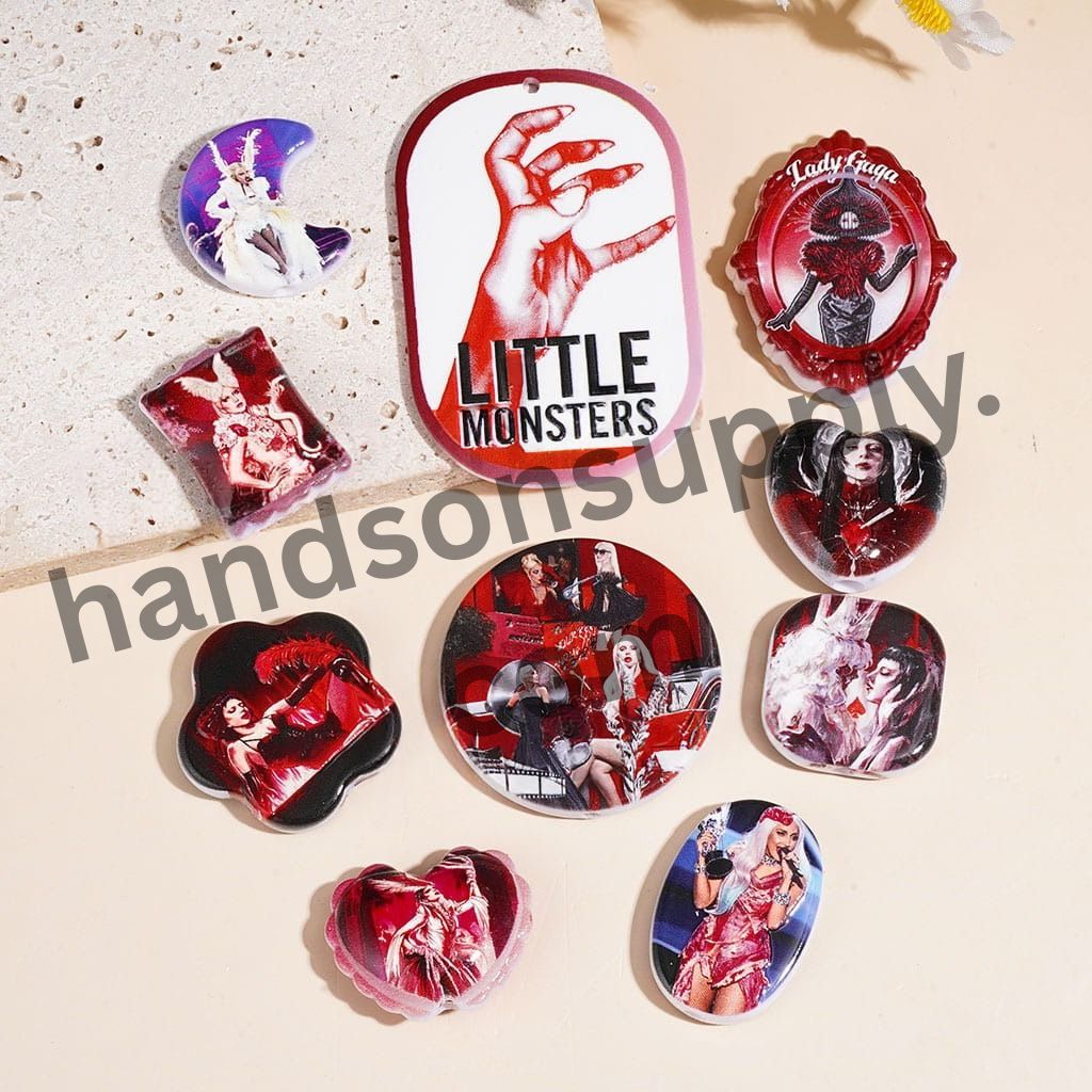 Pop Star American Singer in Red Series Acrylic Beads for Pendants Various Shapes Random Mix