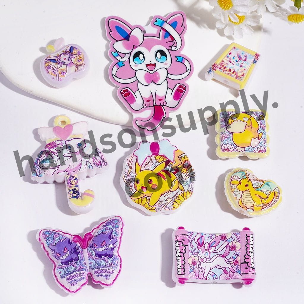 Cute Small Monster Character in Pink Yellow Series Acrylic Beads & Pendants, Assorted Designs, Random Mix