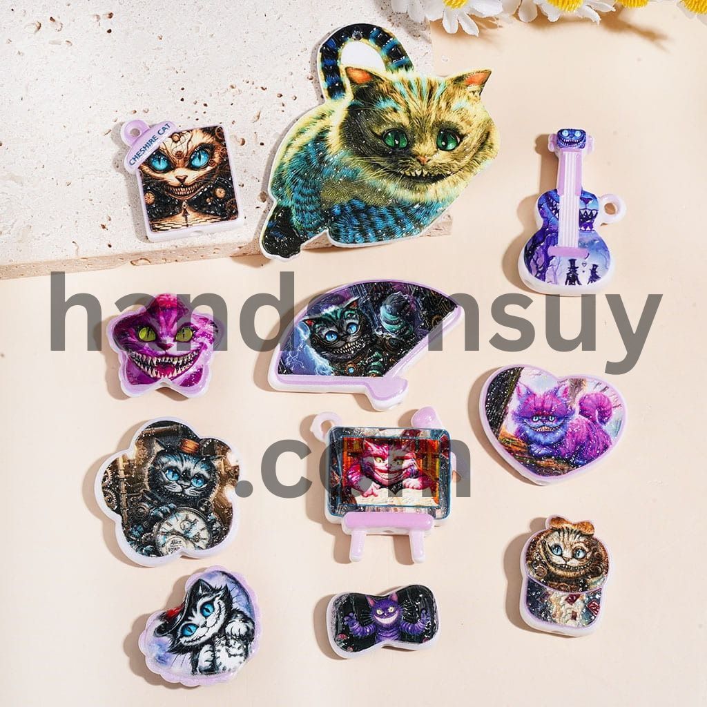 Fantasy Cat Character Theme Acrylic Beads for Pendants Various Shapes Random Mix
