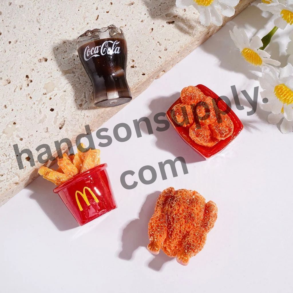 UV-Coated Fast Food Series Acrylic Beads, Carbonated Beverage Cup Chips Chicken Nugget Roasted Chicken, Random Mix