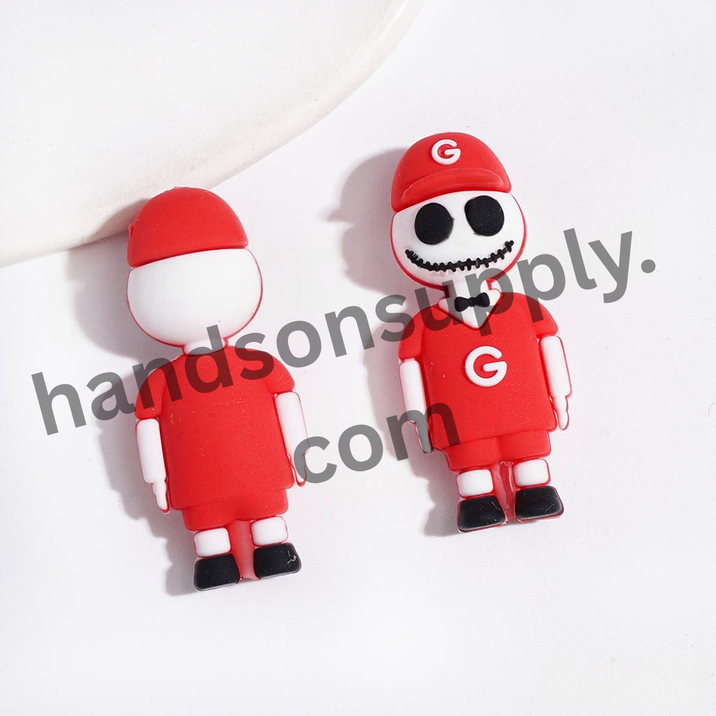 Green Bay Football Team Skull Skeleton Couple Silicone Focal Beads with Red Sports Hats and Jerseys, 3D Design, 44MM