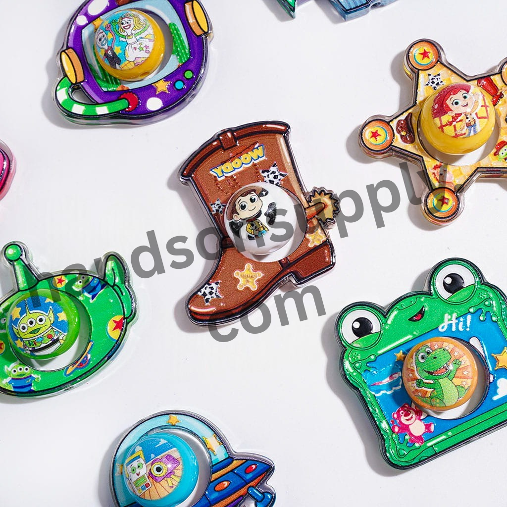 Toy Adventure Character Printed Semi-Clear Acrylic Beads Set, Random Mix (2 Pieces per Set)
