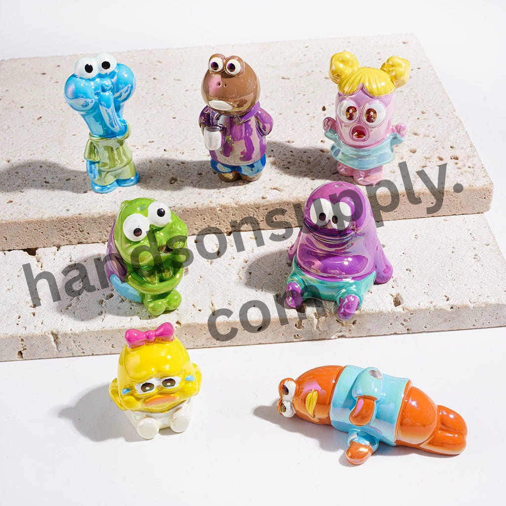 UV-Finished Funny Fish and Yellow Sponge Character Series Acrylic Beads, Random Mix