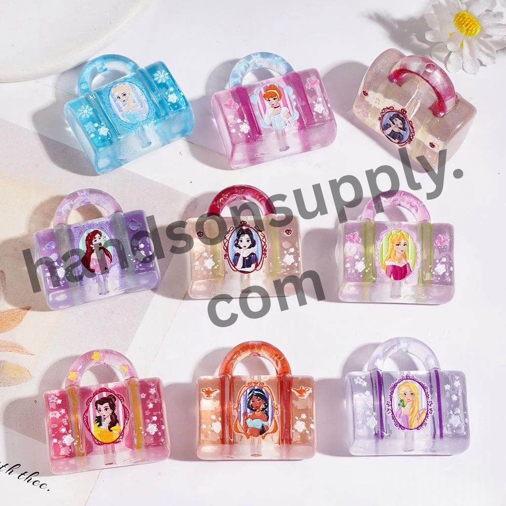 Elegant Fairy Tale Princess Character Series Handbag Shaped Acrylic Beads, 29*30MM Semi-Clear, Multi-Color Random Mix