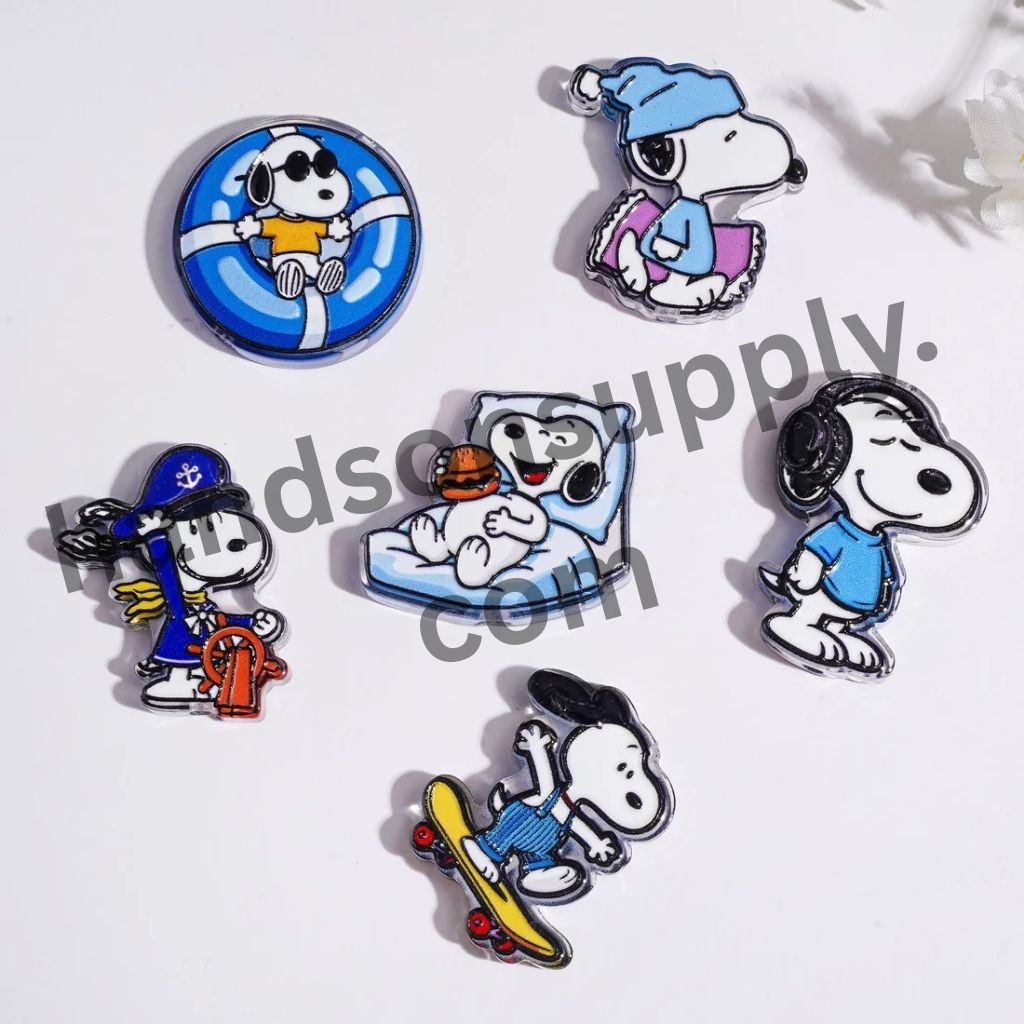 Cute Beagle Dog Cartoon Character in Blue Series, Semi-Clear Acrylic Beads, Random Mix