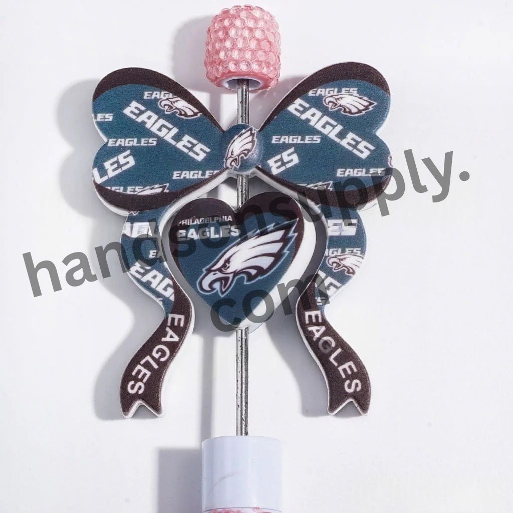 Philadelphia American Football Team Bowtie and Heart Design Silicone Focal Beads Collection Set, 45*52MM