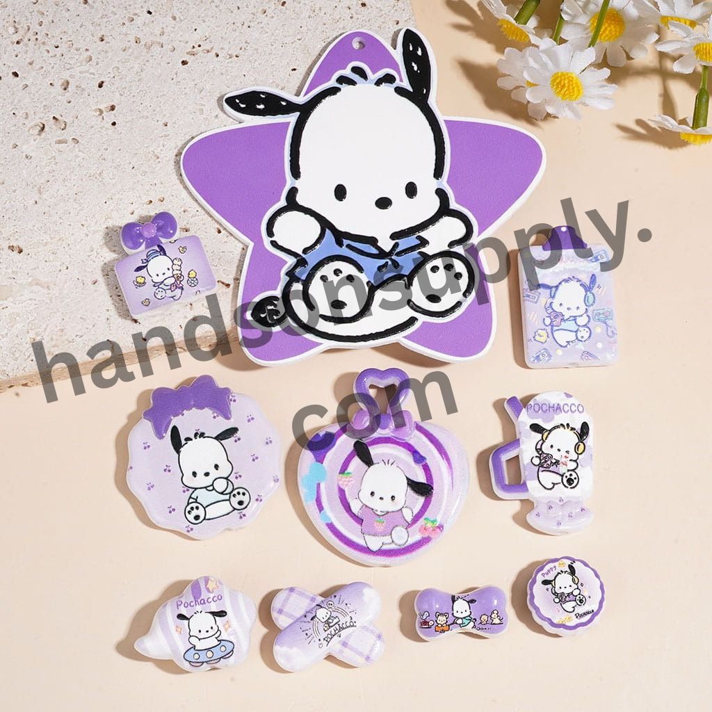 Cute Black-Eared Puppy Character Purple Series Acrylic Pendants, Assorted Shapes, Random Mix