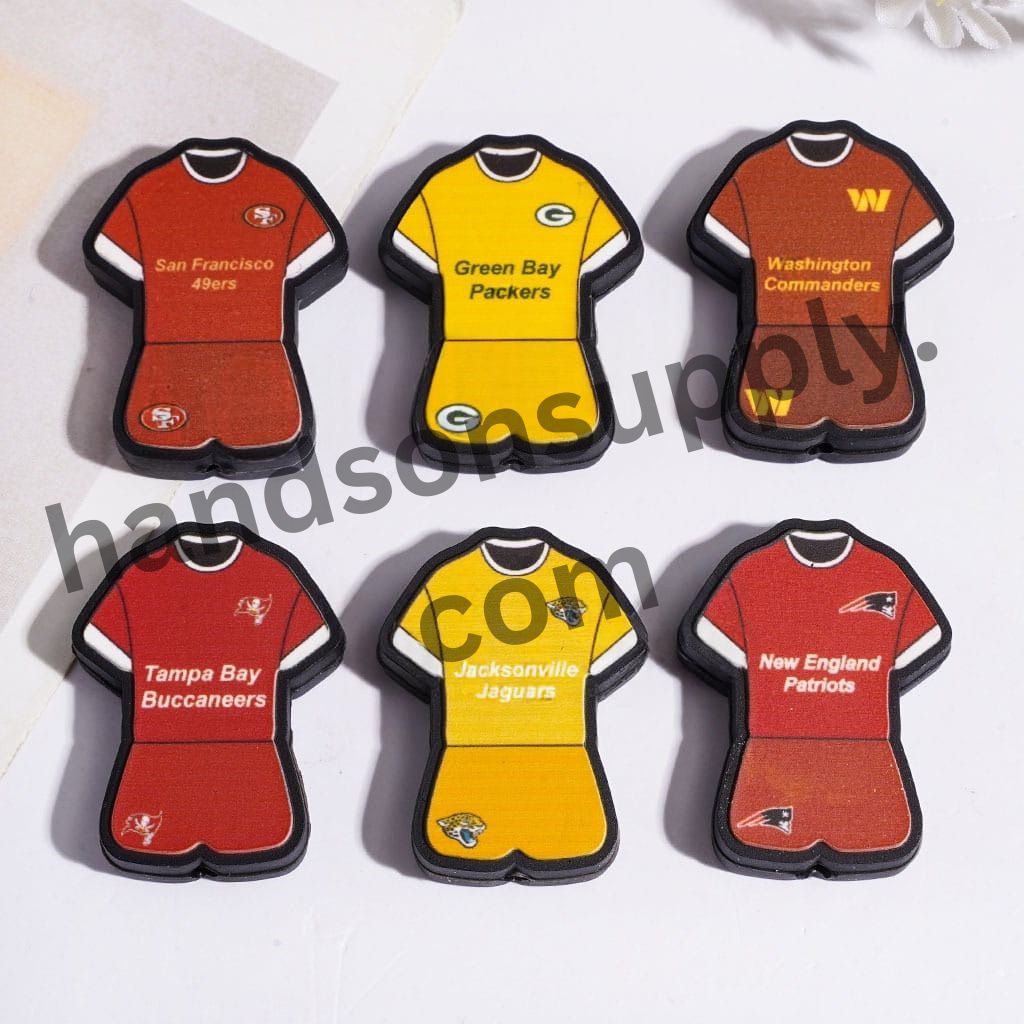 American Football Jersey Silicone Focal Beads, Sports Team Uniform Designs, Various Styles, Random Mix