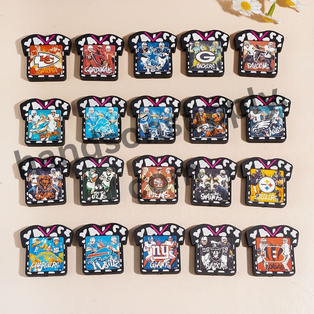 American Football Team Soccer Shirt Jersey Cow Print Sports Uniform Design Silicone Focal Beads, Random Mix