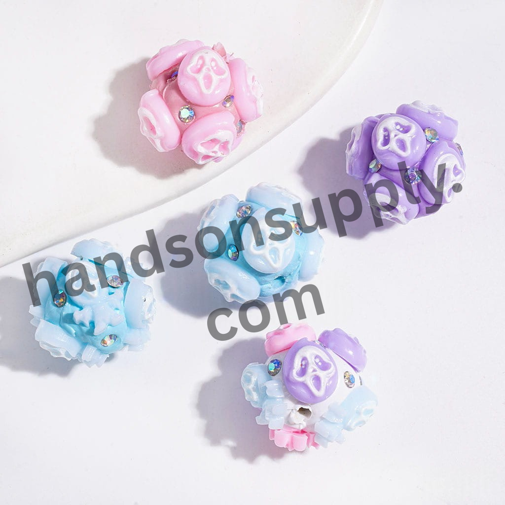 Horror Mask Clay Beads with Sparkling AB Rhinestones,20MM, Multicolor Random Mix