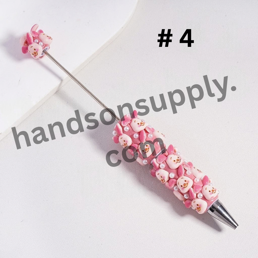 Beadable Clay Pens Cute Donkey Honey Bear Pig White Pearls Character Series, Random Mix