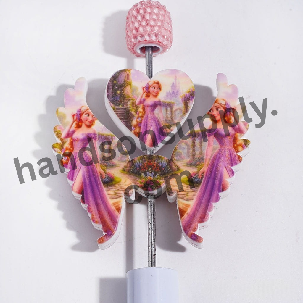 Princess Silicone Focal Beads with Purple Dress, Heart and Wings, 40*46MM