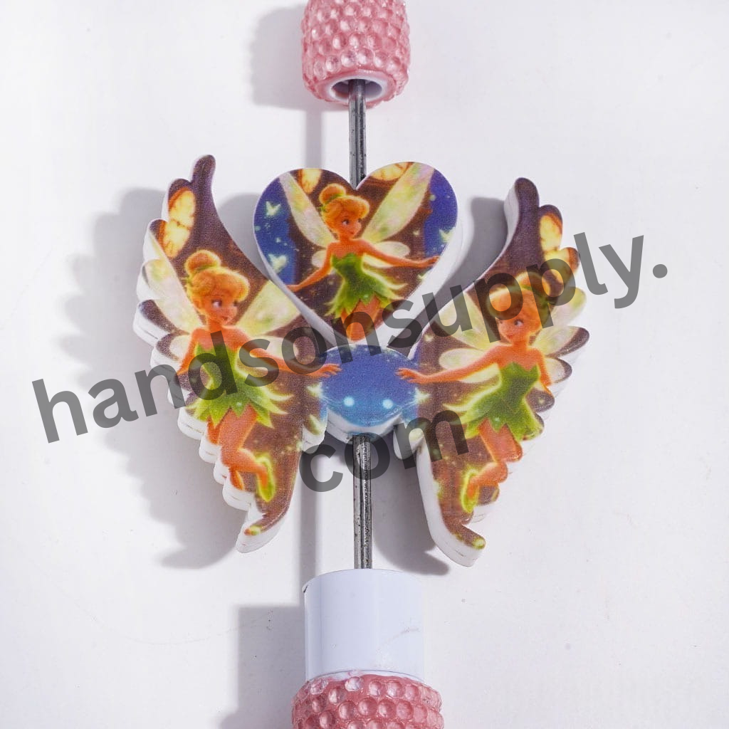 Flying Fairy Silicone Focal Beads with Green Dress, Heart and Wings, 40*46MM