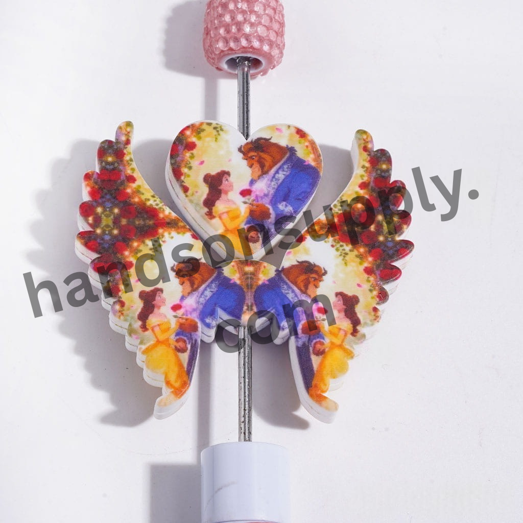Princess and Wild Animal Silicone Focal Beads with Heart and Wings, 40*46MM