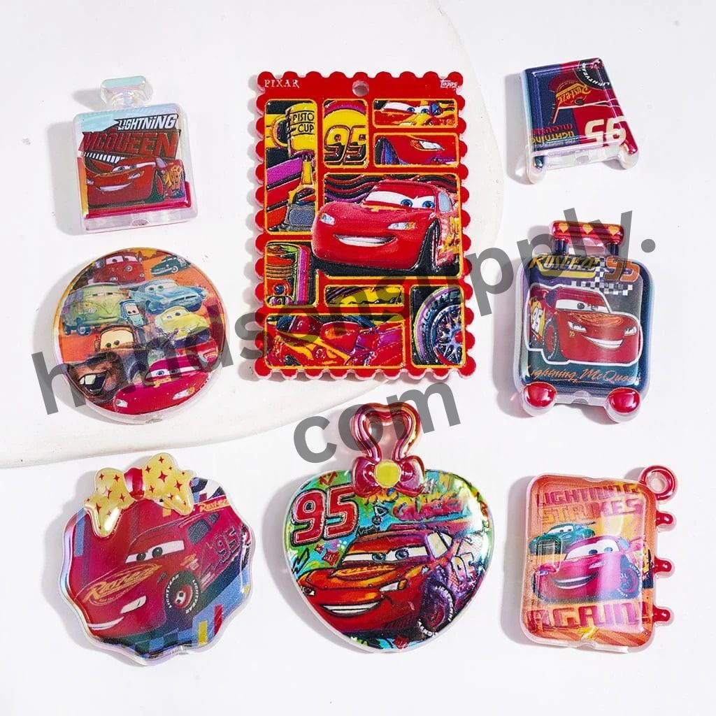 UV-Coated Classic Sports Car Character in Red Series Acrylic Beads and Pendants, Random Mix