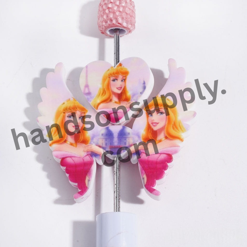Gold-Haired Princess Silicone Focal Beads with Heart and Wings, 40*46MM