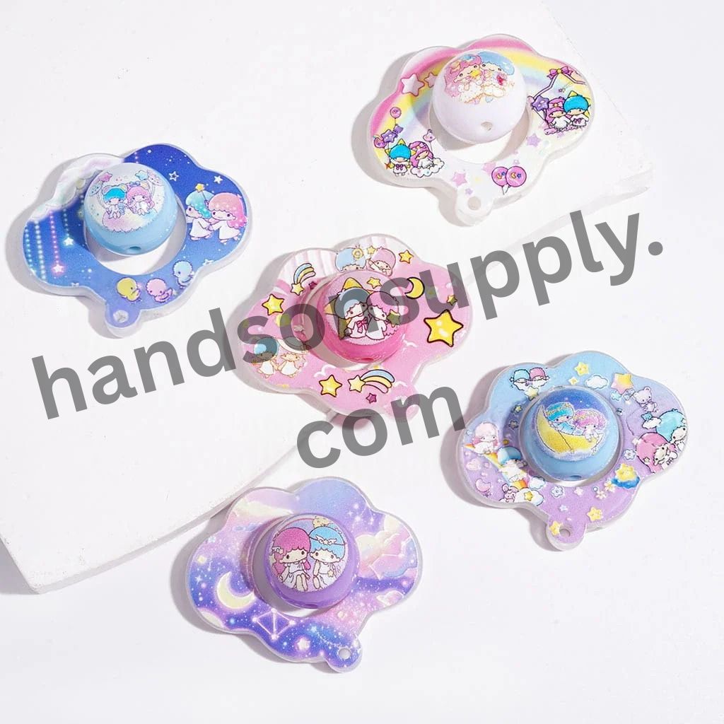 Magical Twin Double Star Fairy Prints Hollowed Cloud and Round Acrylic Beads Collection Set, Random Mix